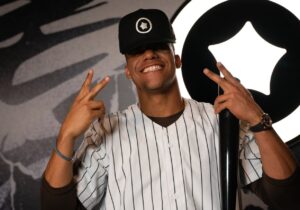 Yankees slugger Juan Soto at a promotional ceremony in March 2023 before his trade to the Bronx.