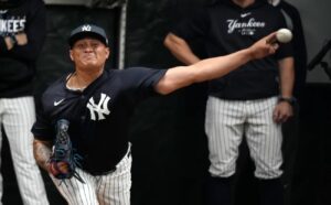 Yankees reliever Victor Gonzalez, throwing a bullpen session last week, has impressed Aaron Boone thus far in spring training.