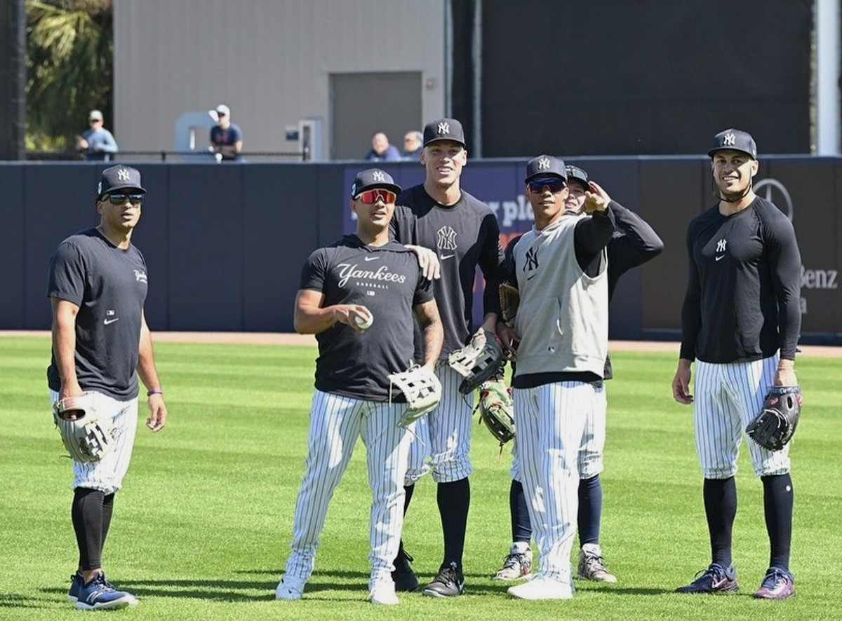 Aaron Judge, Juan Soto, and other Yankees stars at George M. Steinbrenner Field, Tampa, FL, in 2024 spring.