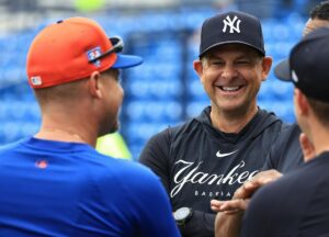 Yankees manager Aaron Boone is at Tampa during Yankees vs. Mets game on March 5, 2024.