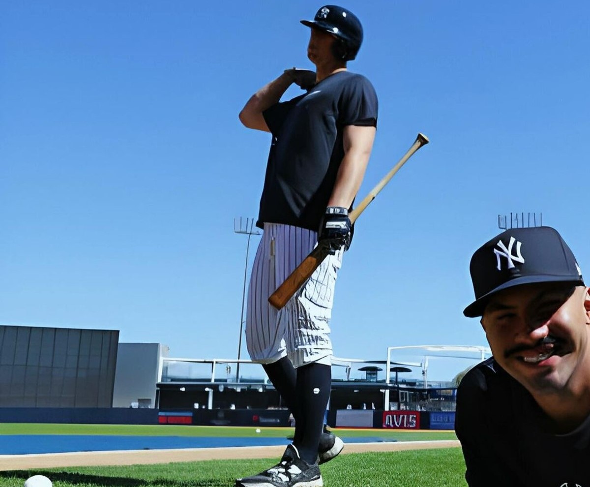 DJ LeMahieu of the Yankees is in action during the spring training in February 2024 as Gleyber Torres looks on.