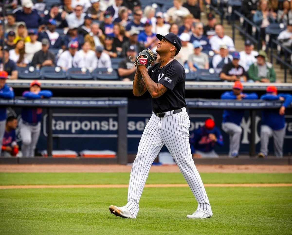 Yankees pitcher Luis Gil is seen in action against the Mets on March 22, 2024.
