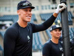 Aaron Judge during a Yankees' batting practise.