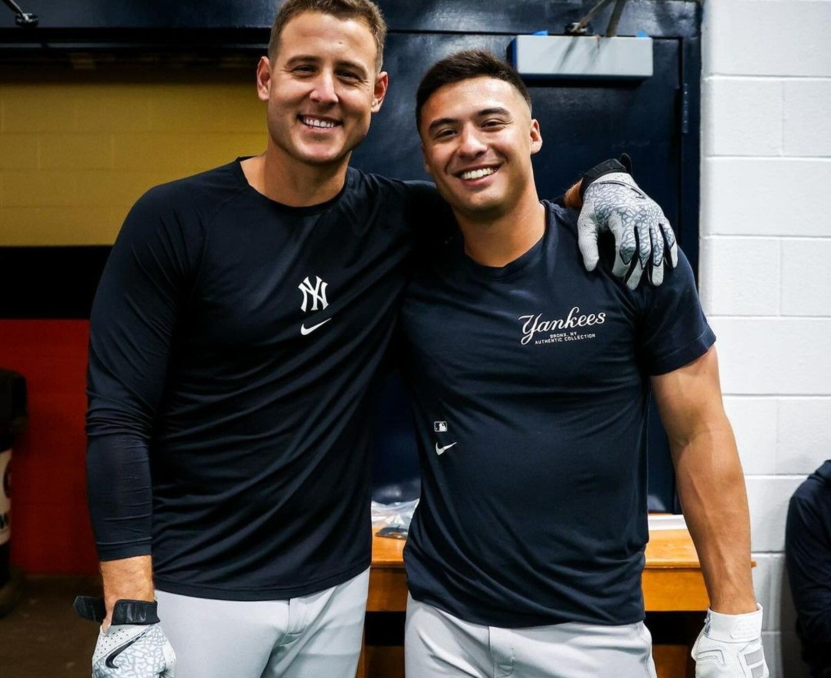 Anthony Rizzo and Anthony Volpe are at Minute Maid Park, Houston, on March 28, 2024, on the eve of the Yankees vs. Astros game.