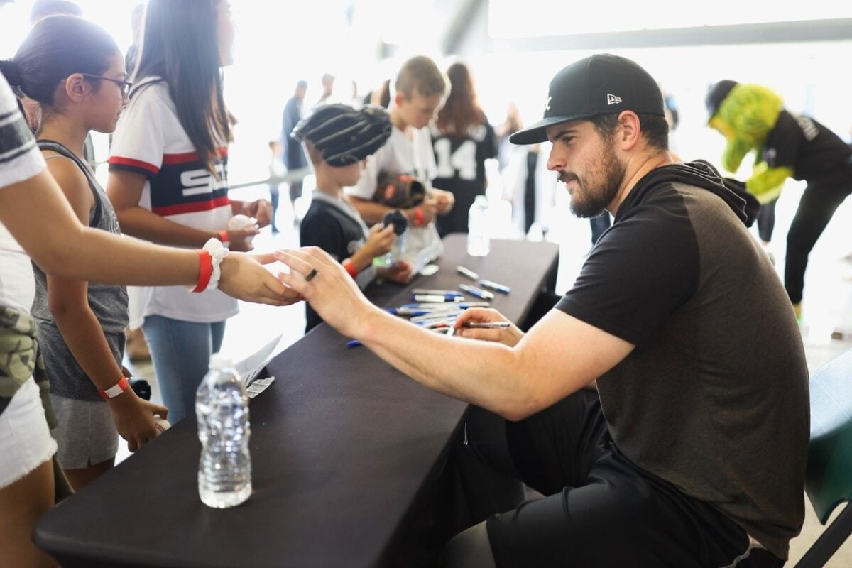 Yankees pitcher Carlos Rodon at an event hosted by his The Willow Grant initiative.