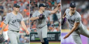 Yankees pitcher Carlos Rodon in different moods during his game against the Astros in Houston on March 29, 2024.