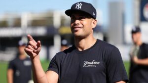 Power-hitter Giancarlo Stanton at Yankees' 2024 spring training camp.