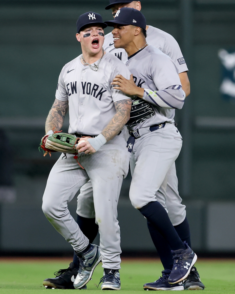 Juan Soto y Alex Verdugo durante el partido entre los New York Yankees vs. Houston Astros, el 31 de marzo de 2024.