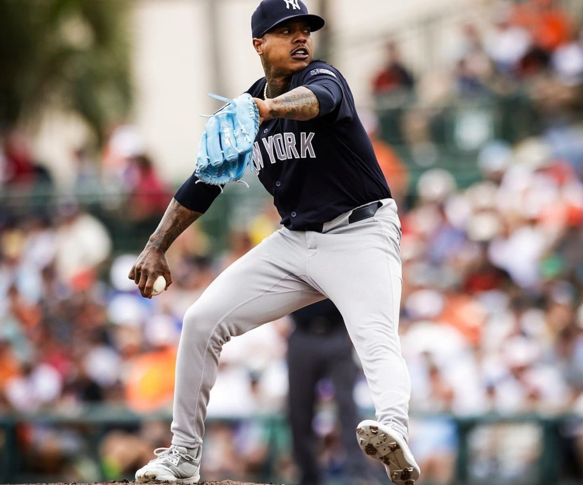 Yankees pitcher Marcus Stroman is in action against Baltimore during a spring game on March 2, 2024.