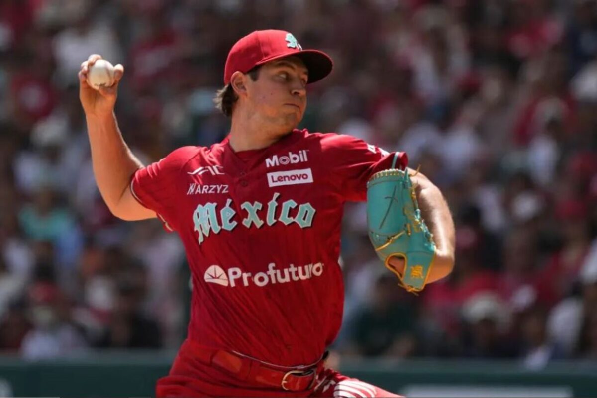 Trevor Bauer is in action against the Yankees in Mexico on March 24, 2024.