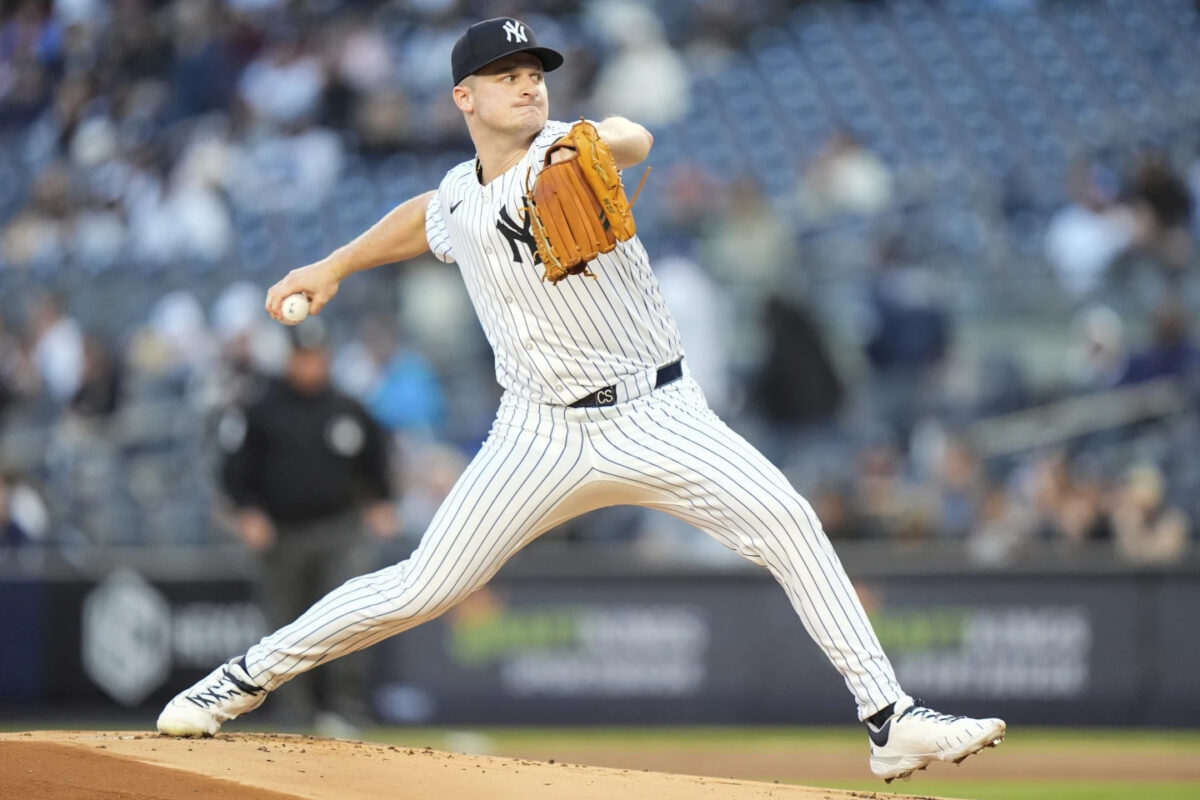 Yankees' starting pitcher Clarke Schmidt is pitching against Oakland at Yankee Stadium on April 24, 2024.