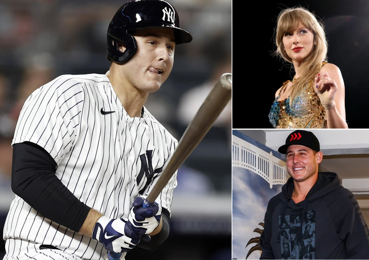 Yankees' first baseman Anthony Rizzo arrived at Yankee Stadium on April 19, 2024, wearing a hoodie featuring Taylor Swift.