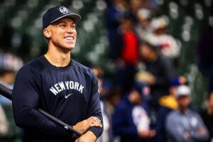 Aaron Judge prior to the game between the Yankees and Brewers on April 26, 2024.