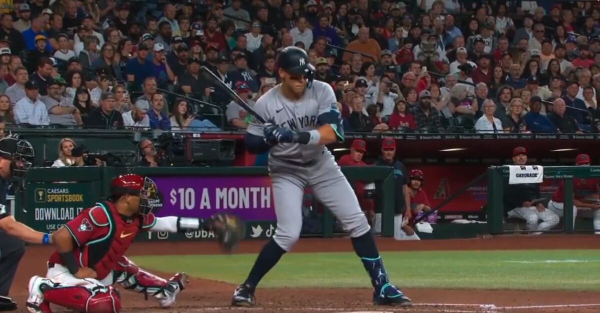 Umpire makes questionable Aaron Judge strikeout call in Chase Field, Phoenix, AZ, on April 2, 2024.