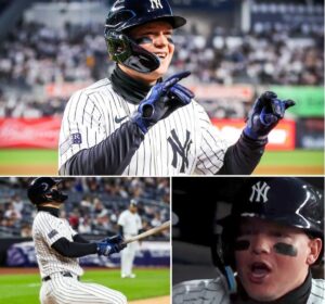 Alex Verdugo reacts after hitting a home run during the Yankees 3-2 win vs. the Marlins at Yankee Stadium on April 9, 2024.