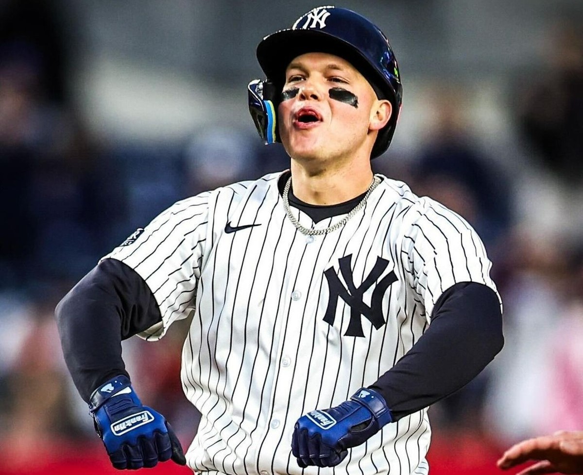 Alex Verdugo celebrates during the Yankees 7-0 win vs. the Marlins at Yankee Stadium on April 8, 2024.