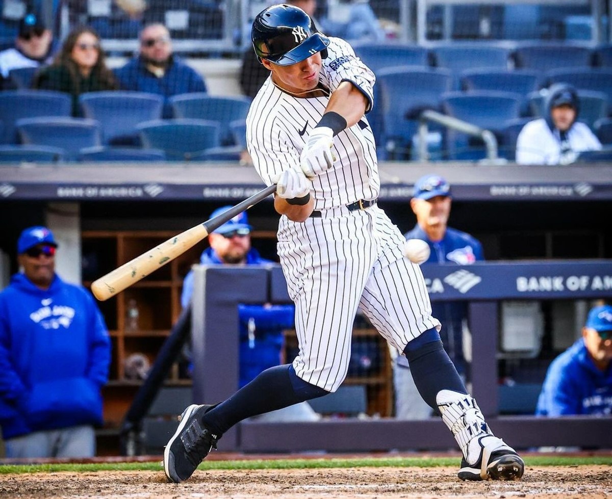 Yankees' Anthony hits at Yankee Stadium during the game against Toronto on April 7, 2024.