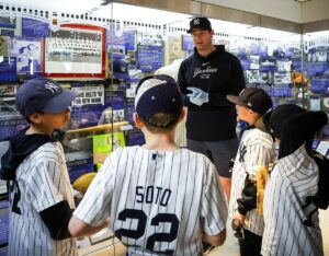 Yankees ace Gerrit Cole talks to young fans at Yankee Museum, New York, on April 26, 2024.