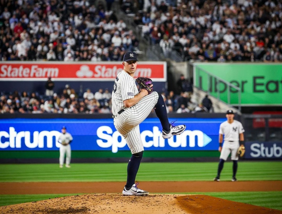 Carlos Rodon is on the mound in the Yankees vs. Marlins game at Yankee Stadium on April 9, 2024.