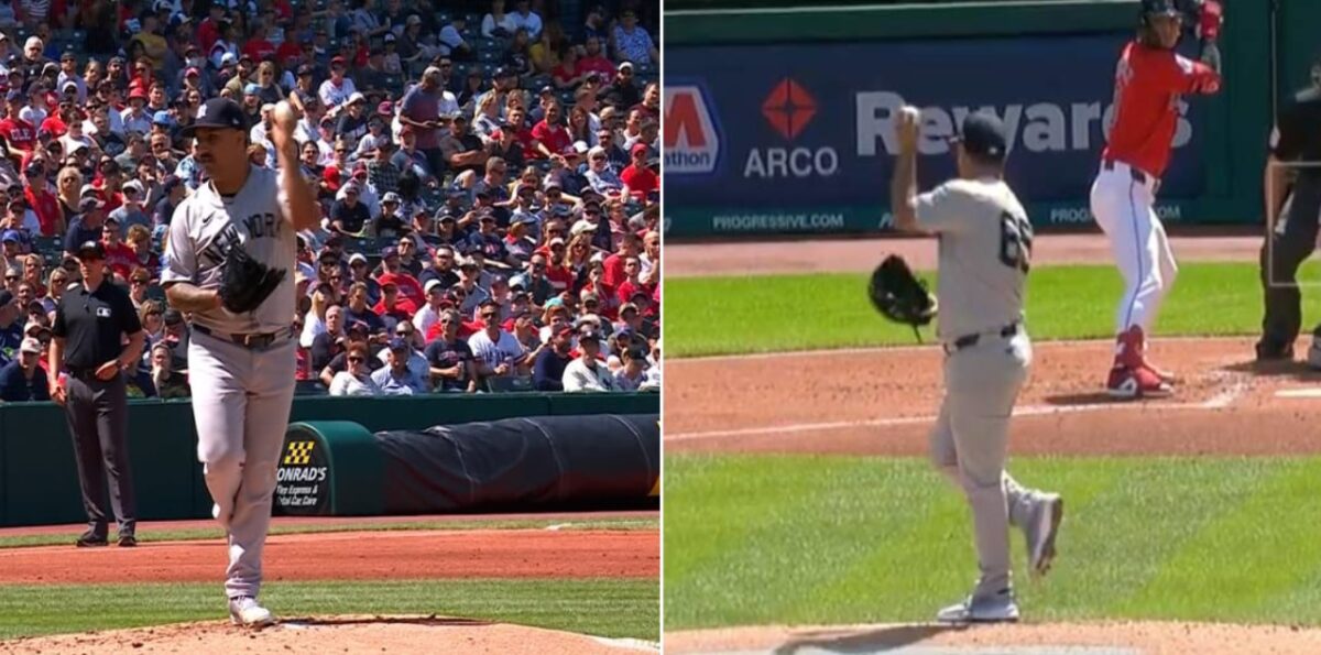 Yankees' Nestor Cortes throws a 'pump fake' in Cleveland on April 14, 2024.
