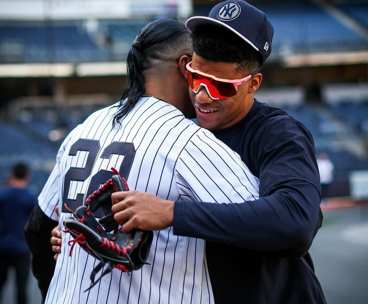 Damian Priest meets Yankees star Juan Soto at Yankee Stadium on April 9, 2024.