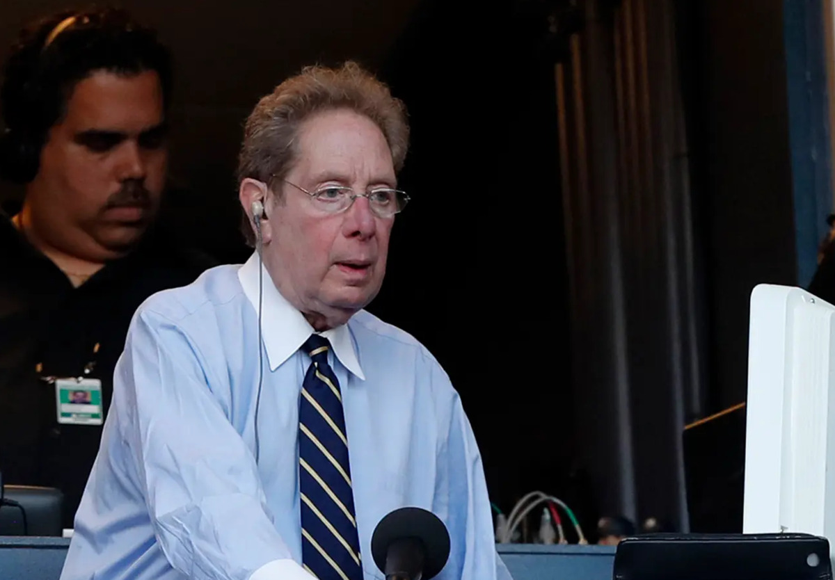 John Sterling is at Yankees booth in Yankee Stadium on April 8, 2024.