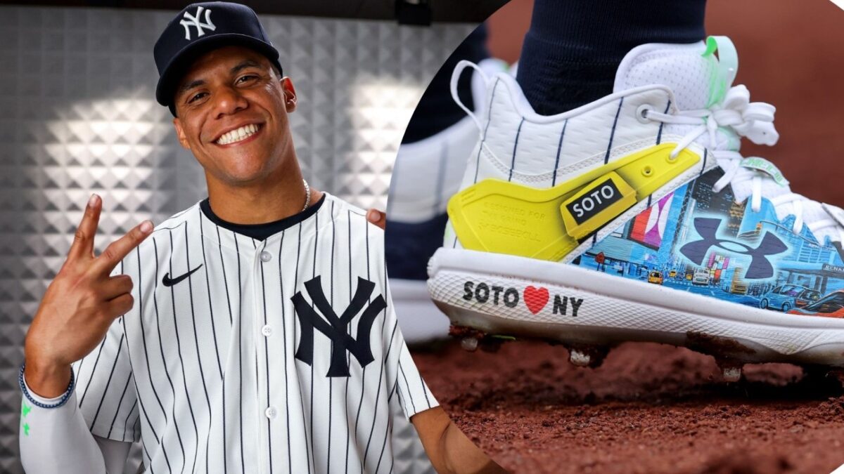 Juan Soto, and his shoes during the game between the yankees vs. toronto blue jays at yankee stadium, on april 5th, 2024