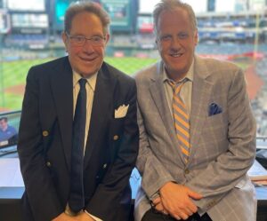 John Sterling and Michael Kay at Yankee Stadium on April 7, 2024.