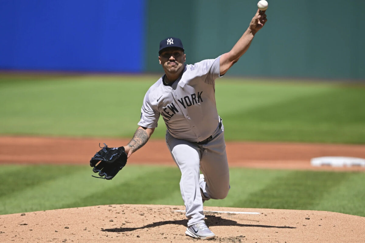 Yankees pitcher Nestor Cortes in action against Cleveland on April 14, 2024, at Progressive Field.