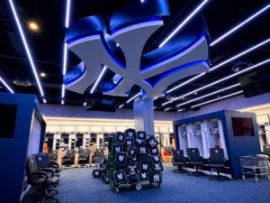 The revamped interior of Yankees' clubhouse at Yankee Stadium.