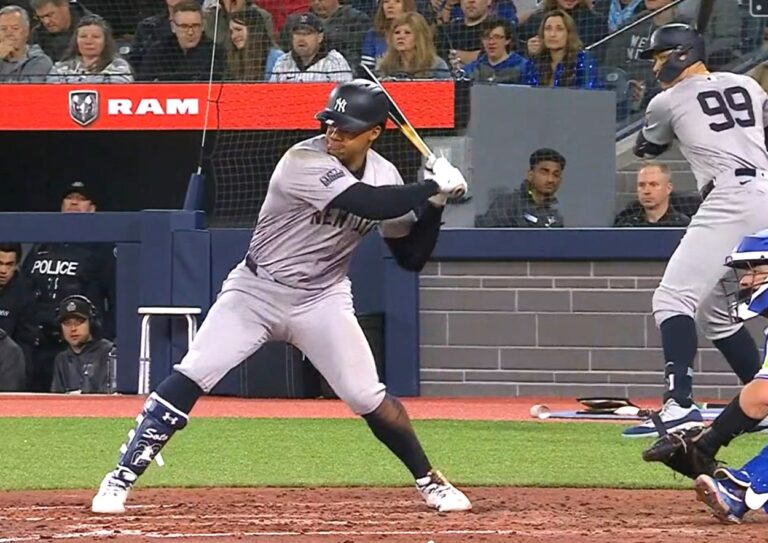 Yankees' slugger Juan Soto in action against the Blue Jays at Rogers Center on April 17, 2024.