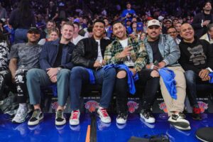 Yankees' Stroman, Schmidt, Soto, Torres, and Cortes at a Nicks' game in New York on April 18, 2024.