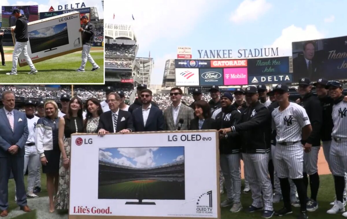 The New York Yankees presented a TV as gift to John Sterling on his farewell at Yankee Stadium on