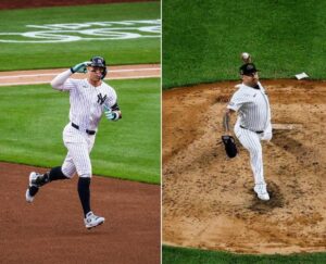 Aaron Judge and Nestor Cortes are seen in action during theYankees' 4-2 win over the White Sox on May 17, 2024, at Yankee Stadium.