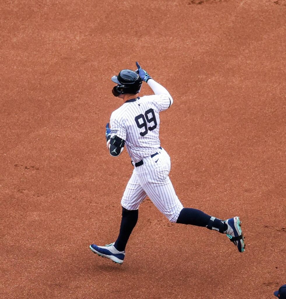 Aaron Judge celebrates in the Yankees vs. Tigers game at Yankee Stadium on May 5, 2024.