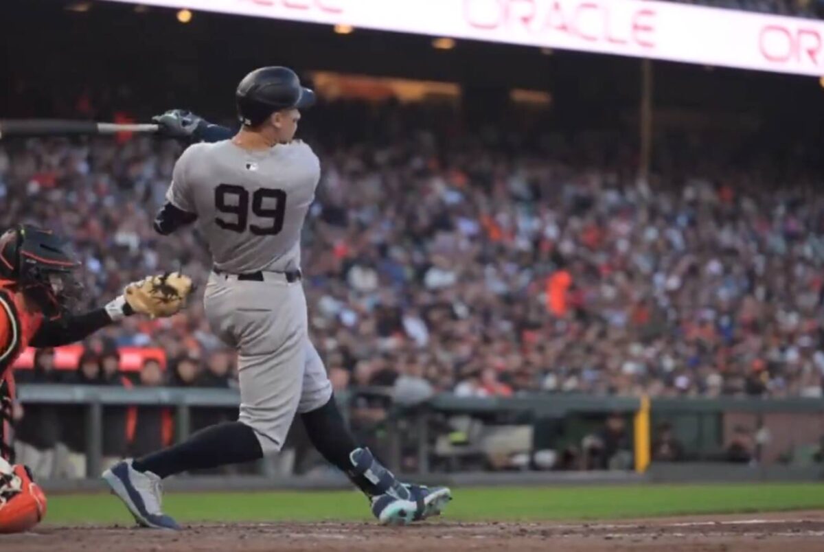 Yankees' Aaron Judge hitting a home run against the San Francisco Giants, on June 1st, 2024.
