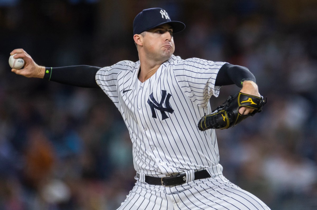 Yankees' Clay Holmes is pitching against the A's on April 25, 2024 at Yankee Stadium.