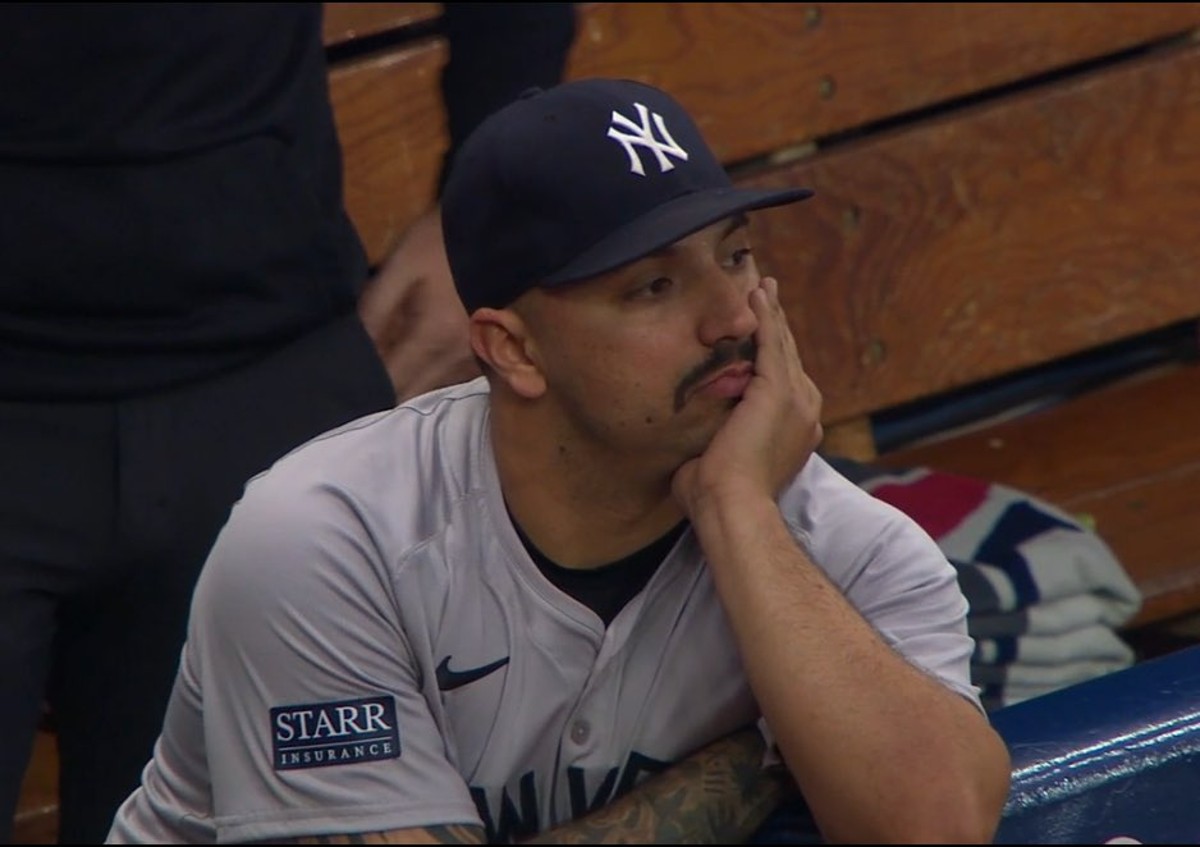 Yankees' Nestor Cortes is at dugout after pitching against the Rays at Tropicana Field on May 11, 2024.