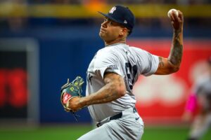 Yankees Luis Gil is pitching against the Rays at Tropicana Field on May 12, 2024.