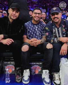 Yankees Giancarlo Stanton, Gleyber Torres, and Nestor Cortes at MSG during the Knicks vs. Pacers game on May 6, 2024..