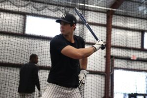 Yankees prospect Spencer Jones is at a training season in April 2024.
