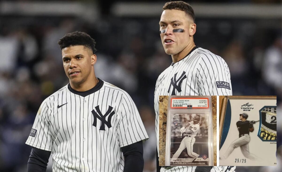 Due the latest good performance in MLB donning the new york yankees shirt the cards autographed from juan soto and aaron judge on ebay are on the spolight as the bidding war to buy them has reach prices way expensive.