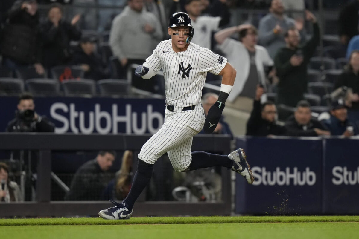 Aaron Judge began the Yankees' ninth-inning rally against the Tigers at Yankee Stadium on May 3, 2024.
