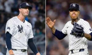 Yankees' Clay Holmes and Marcus Stroman are at Yankee Stadium in the game vs. the White Sox on May 20, 2024.