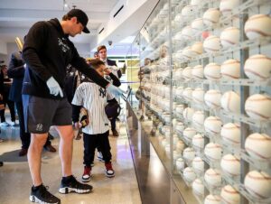Yankees ace Gerrit Cole guides young fans at Yankee Museum, New York, on April 26, 2024.