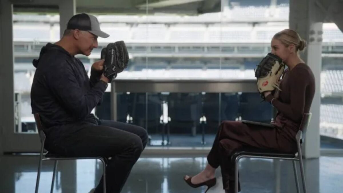 Gracie Cashman engaged in conversation with Andy Pettitte (left), featured in 'The Story of My Number' interview series.