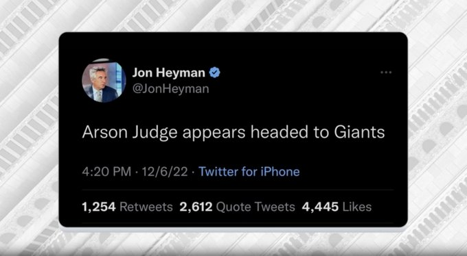 El extraño tuit de Jon Herman escribió por error "Aarson Judge" en lugar de "Aaron Judge".