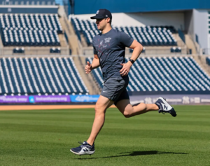 Tommy Kahnle running sprints on the field at Steinbrenner Field, the Yankees Spring training complex in Tampa Florida.Tommy Kahnle running sprints on the field at Steinbrenner Field, the Yankees Spring training complex in Tampa Florida.