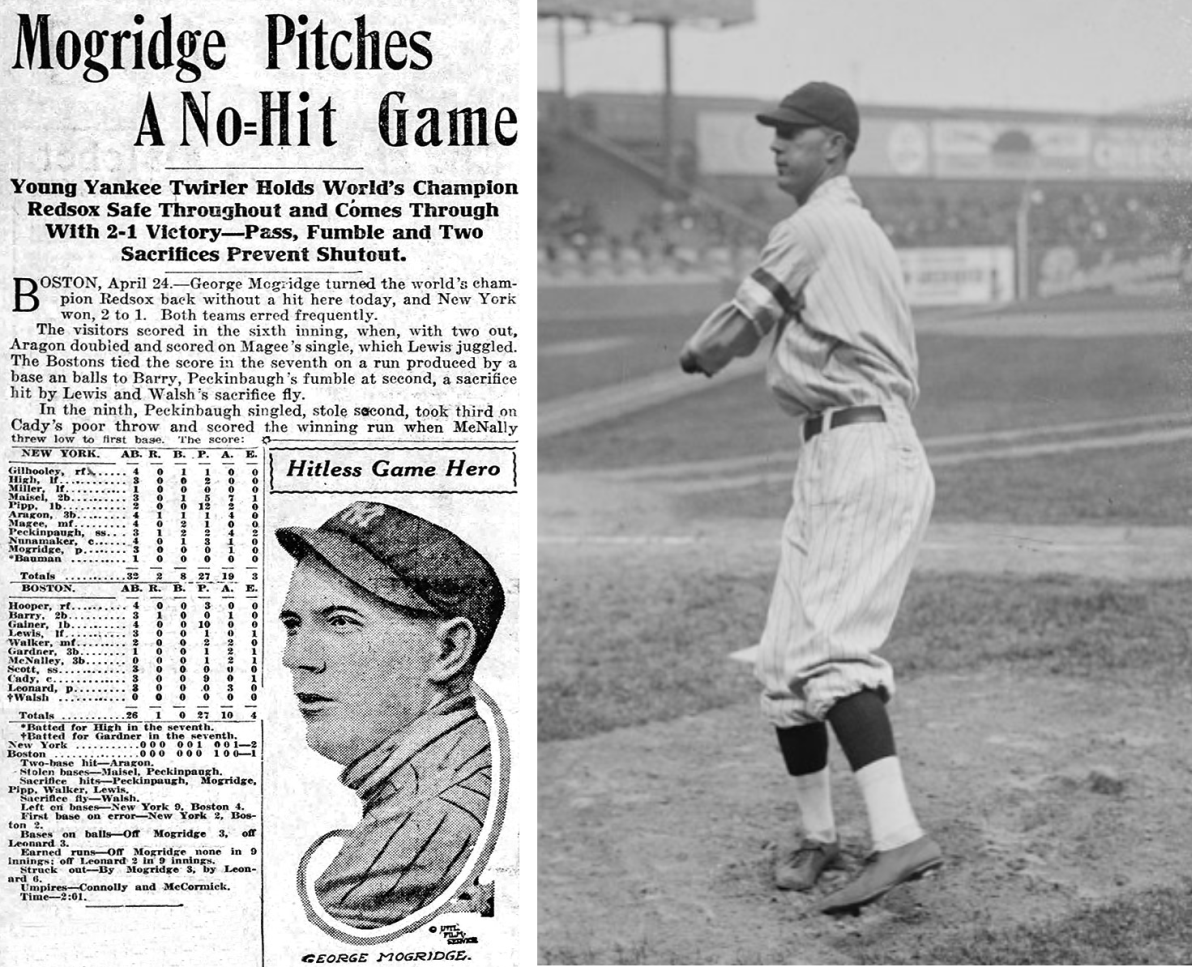 On April 24, 1917, George Mogridge etched his name in the franchise's history books by pitching the first no-hitter for the Yankees, shutting out the Boston Red Sox at Fenway Park.