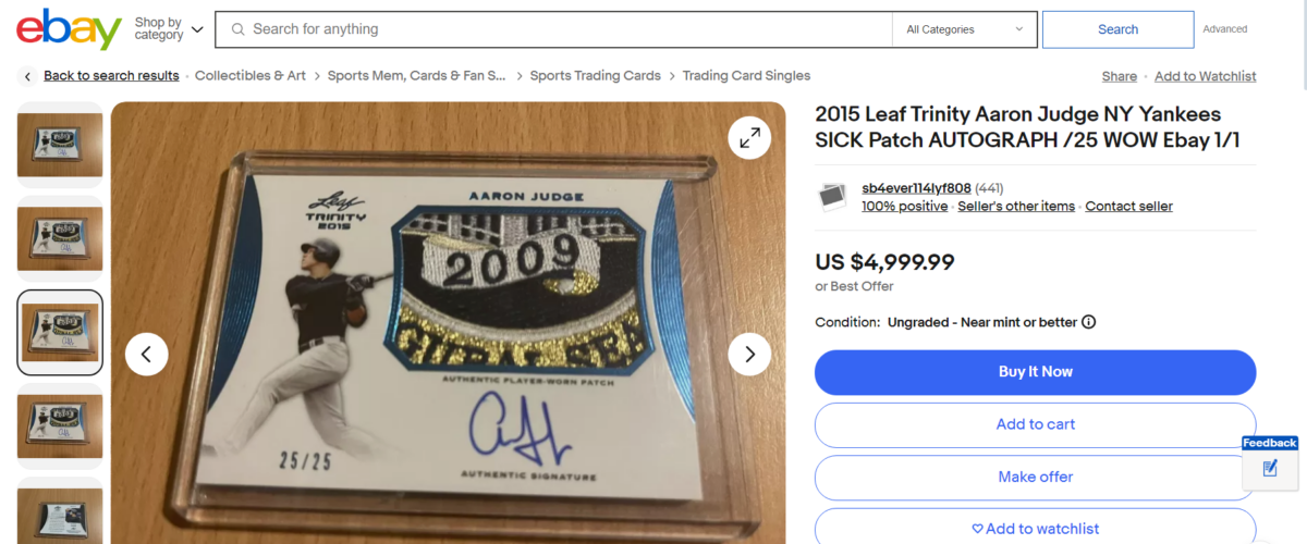 Aaron Judge's excellent form while playing for the New York Yankees has put his autographed cards on eBay in the spotlight, leading to competitive bidding and high prices.